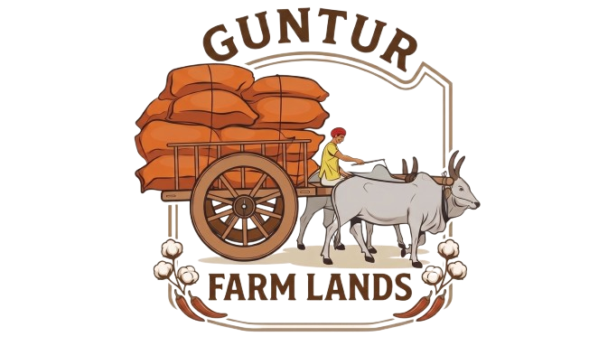Guntur Farmlands logo — bullock cart illustration