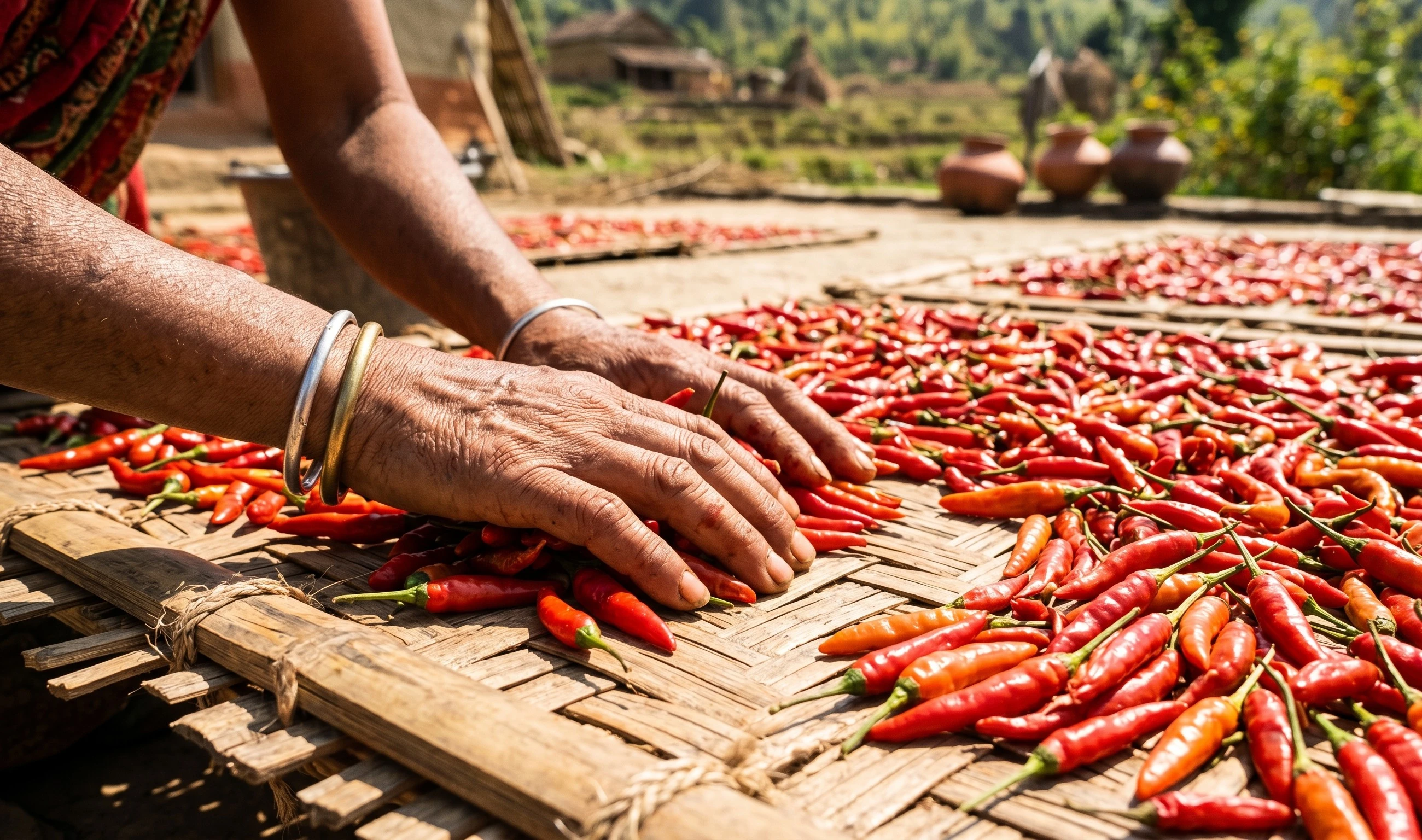 Guntur Sannam chillies drying under the sun